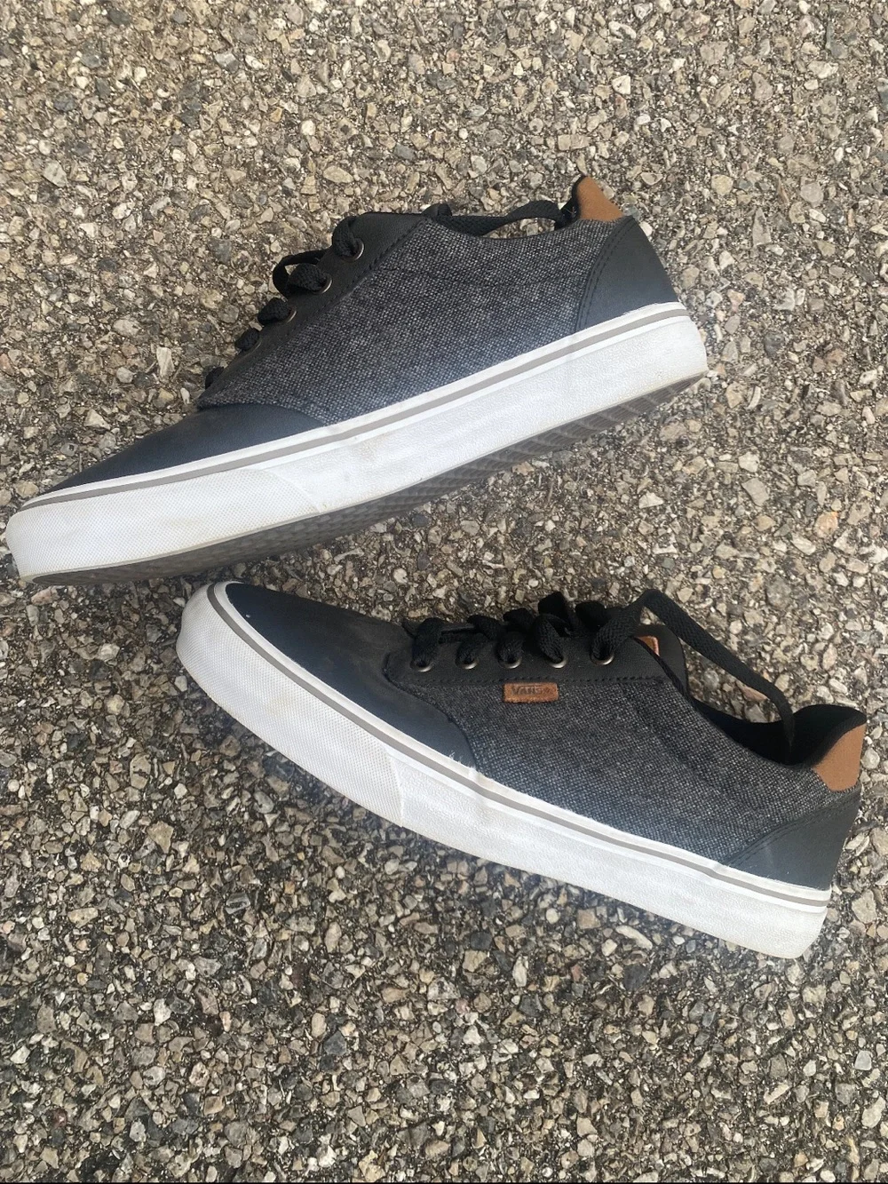 Vans Gray and Black Low-Top Canvas Sneakers with Brown Accents